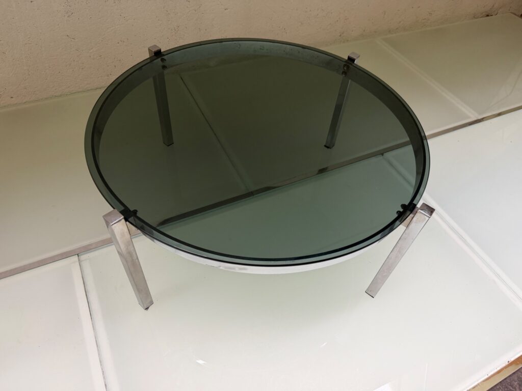Table basse ronde métal et verre