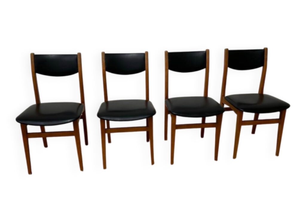 4 chaises scandinaves en teck et simili noir