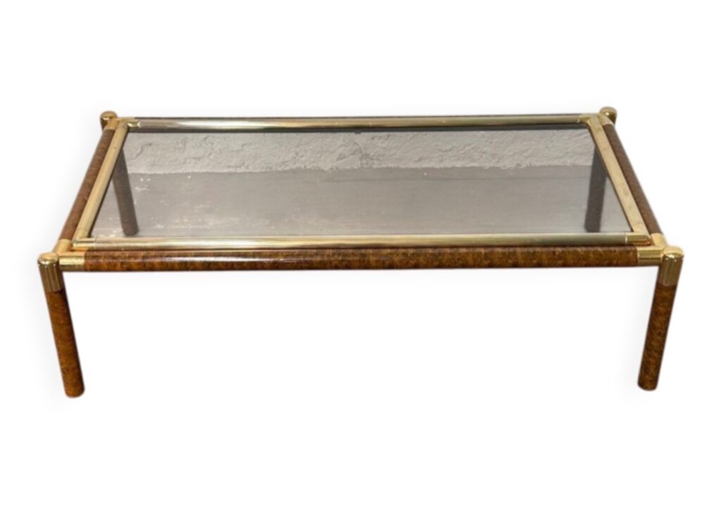 Table basse métal doré et imitation loupe d’orme