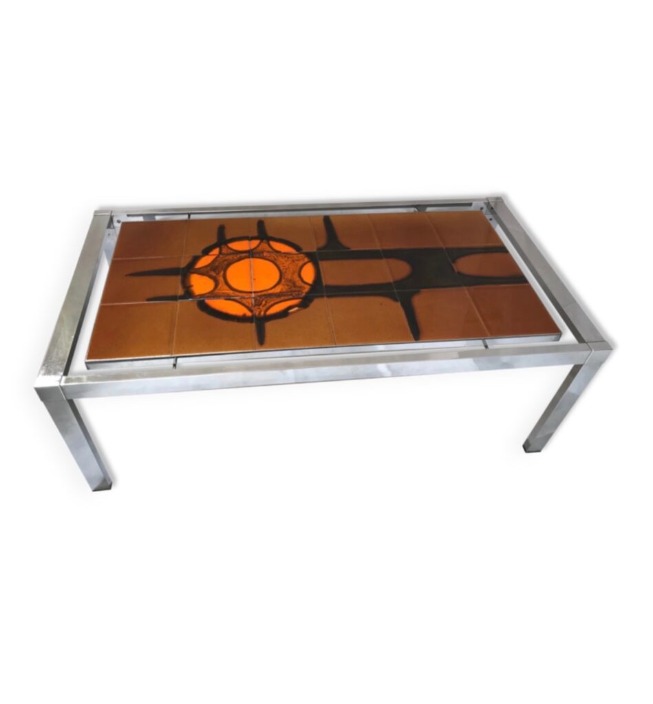 Table basse métal et faïence céramique